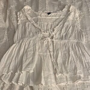 American Eagle Outfitters White Lace-Up Blouse